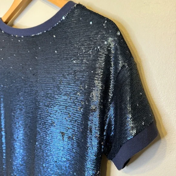 Moulinette Soeurs Antro Sequined Interstellar Navy Jewel Tone Tunic Shirt Dress - Picture 9 of 15